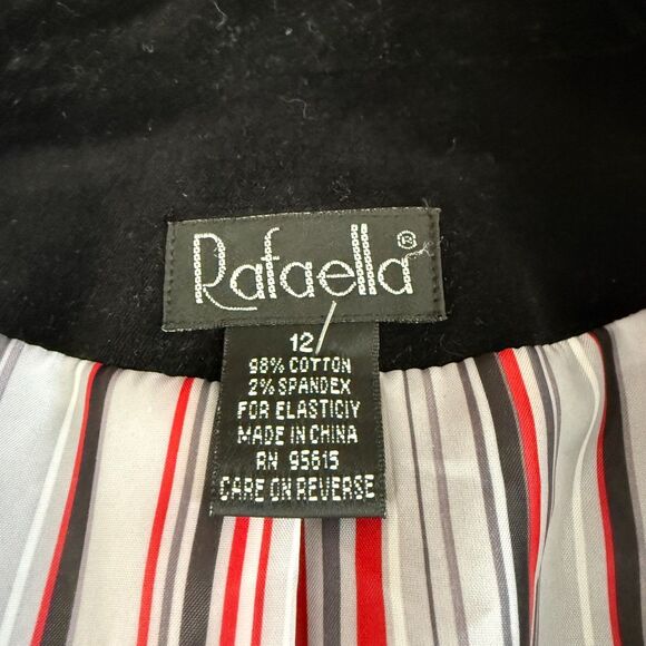 Vtg Rafaella Black Velvet Structured 2 Button Blazer Women’s 12 Retro Preppy - Picture 4 of 9